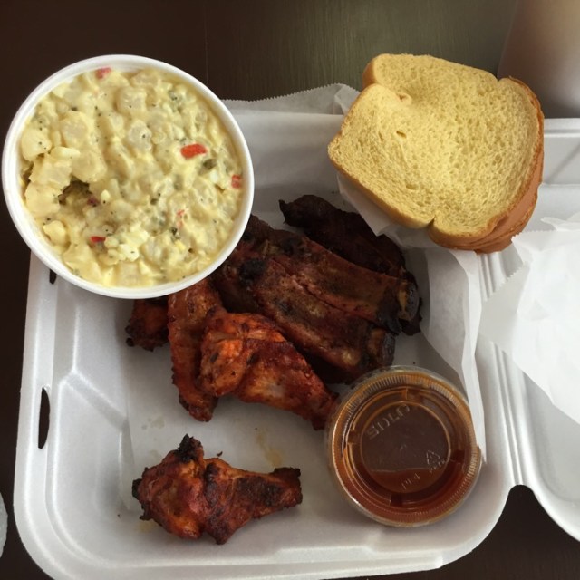 Ribs, wings and potato salad